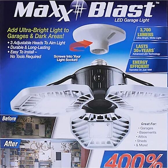Maxx Blast Ultra-Bright LED Garage Light With Adjustable Panels - Picture 1 of 9